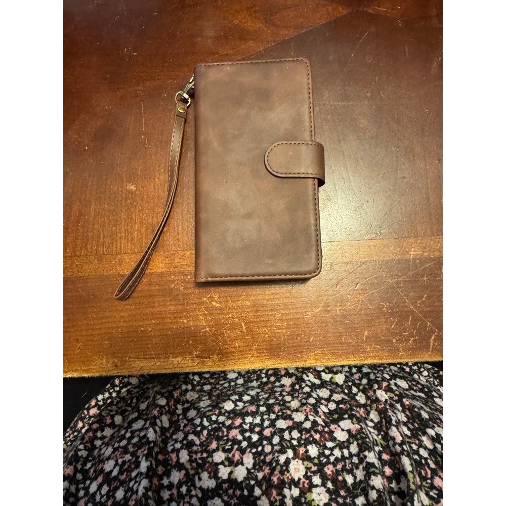 Iphone wallet case brown faux leather Iphone 15 wristlet‎